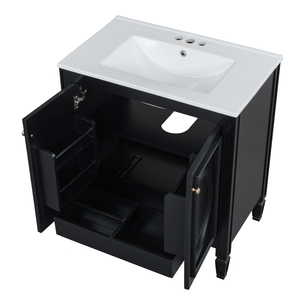 30″ Bathroom Vanity with Sink, Two Doors with Shelf, Soft Close Door Hinges