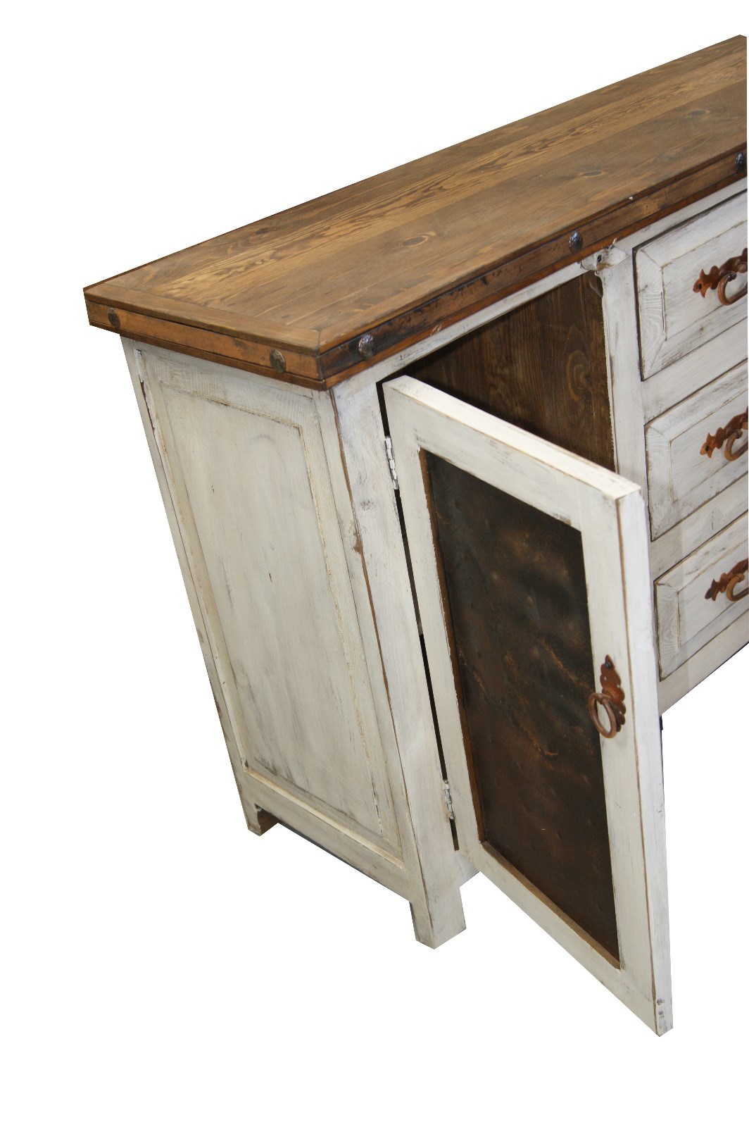 Alamo Rustic Bathroom Vanity White Wash Metal Panel Doors 48″ inch