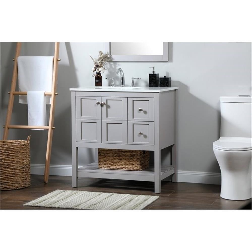 Elegant Decor Theo 32″ Zinc Alloy MDF Single Bathroom Vanity in Gray