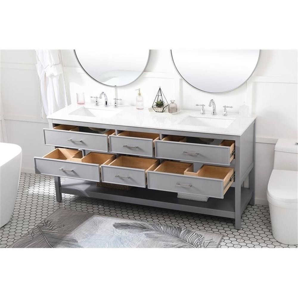 Elegant Decor Sinclaire 72″ Aluminum Alloy & MDF Double Bathroom Vanity in Gray