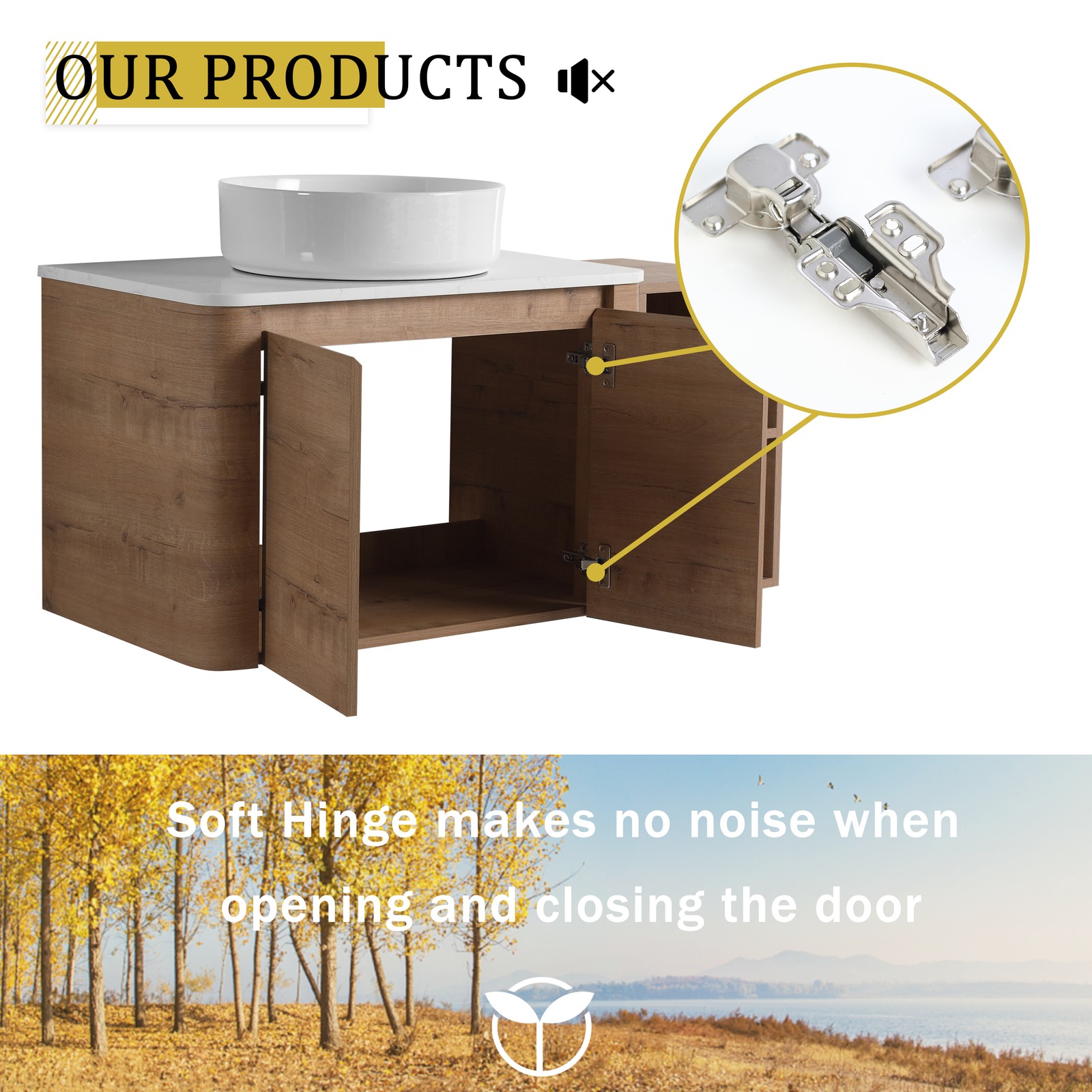 42” Wall-Mounted Bathroom Vanity Counter Top White Vessel Sink Storage Shelves