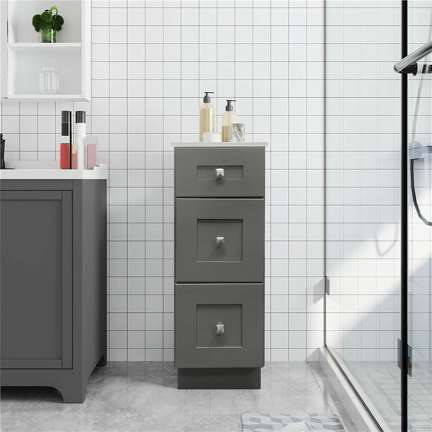 Royal Cabinets 80-8202-0-1610 Grey Shaker 3 Drawers Bathroom Vanity Base,