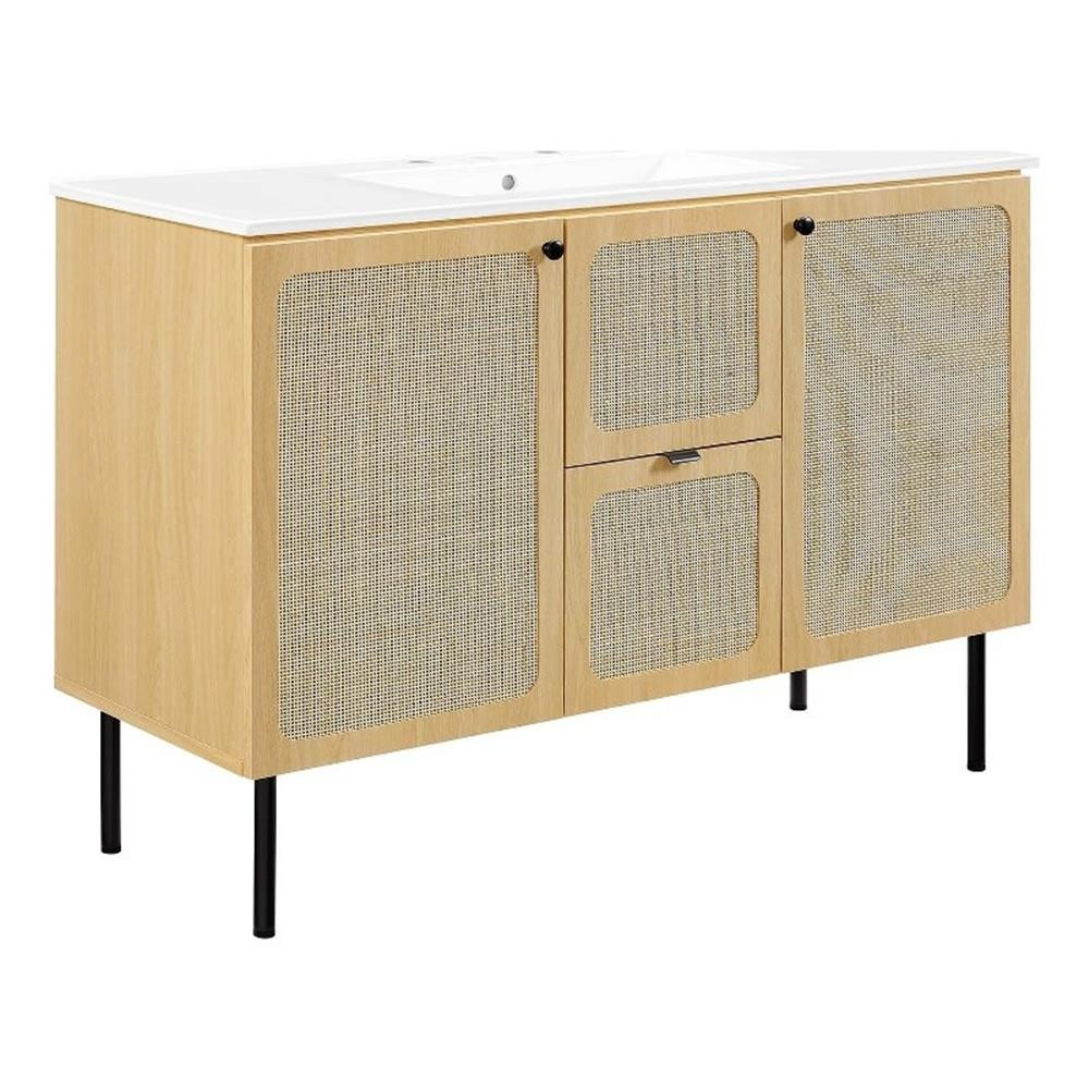 Modway Chaucer 48″ Single Sink Wood & Metal Bathroom Vanity in Oak and White