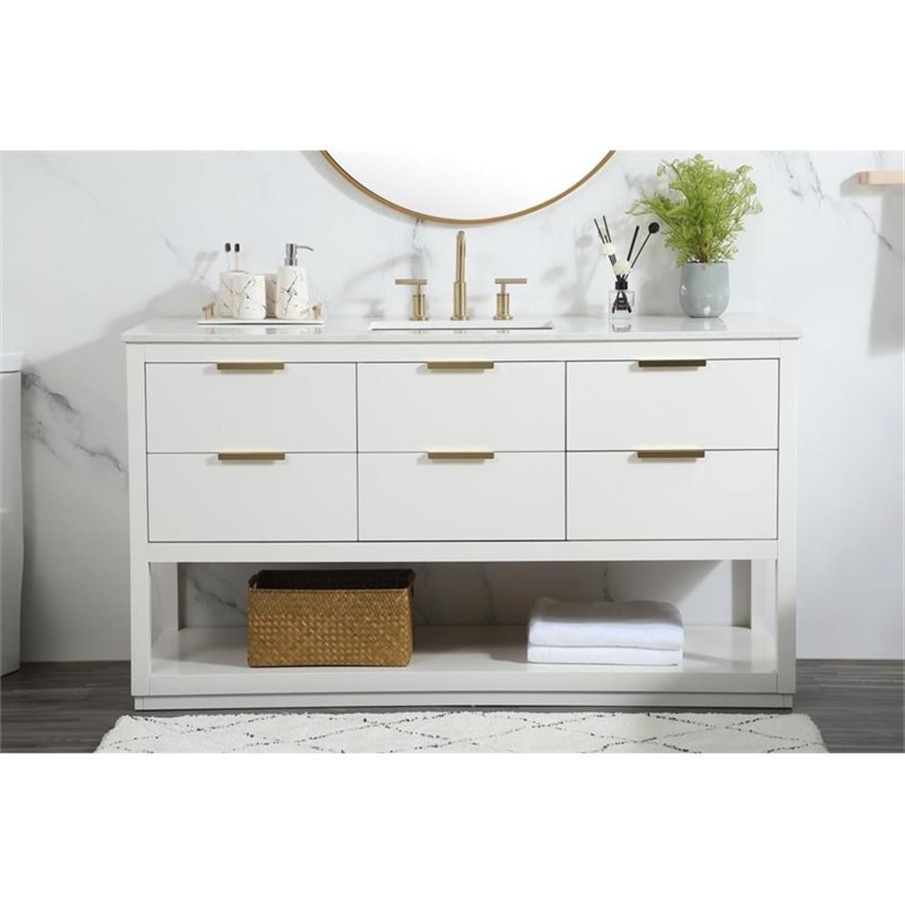 Elegant Decor Larkin 60″ Solid Wood MDF Single Bathroom Vanity in White Finish
