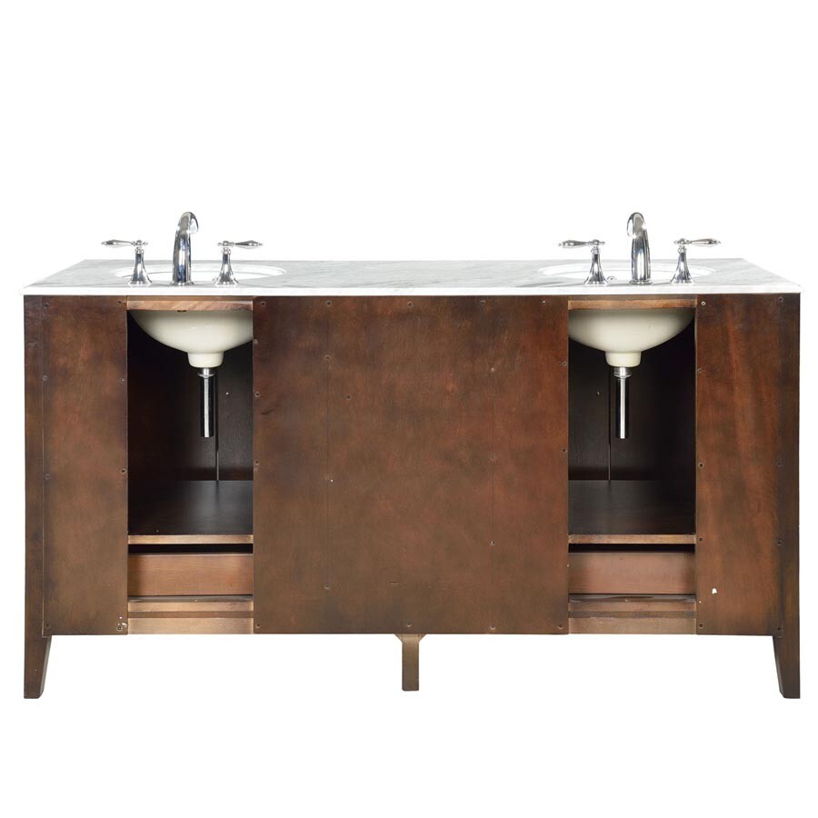 68in Silkroad Exclusive FS-0269-WM-UWC-68 Double Carrara Marble D. Walnut Vanity