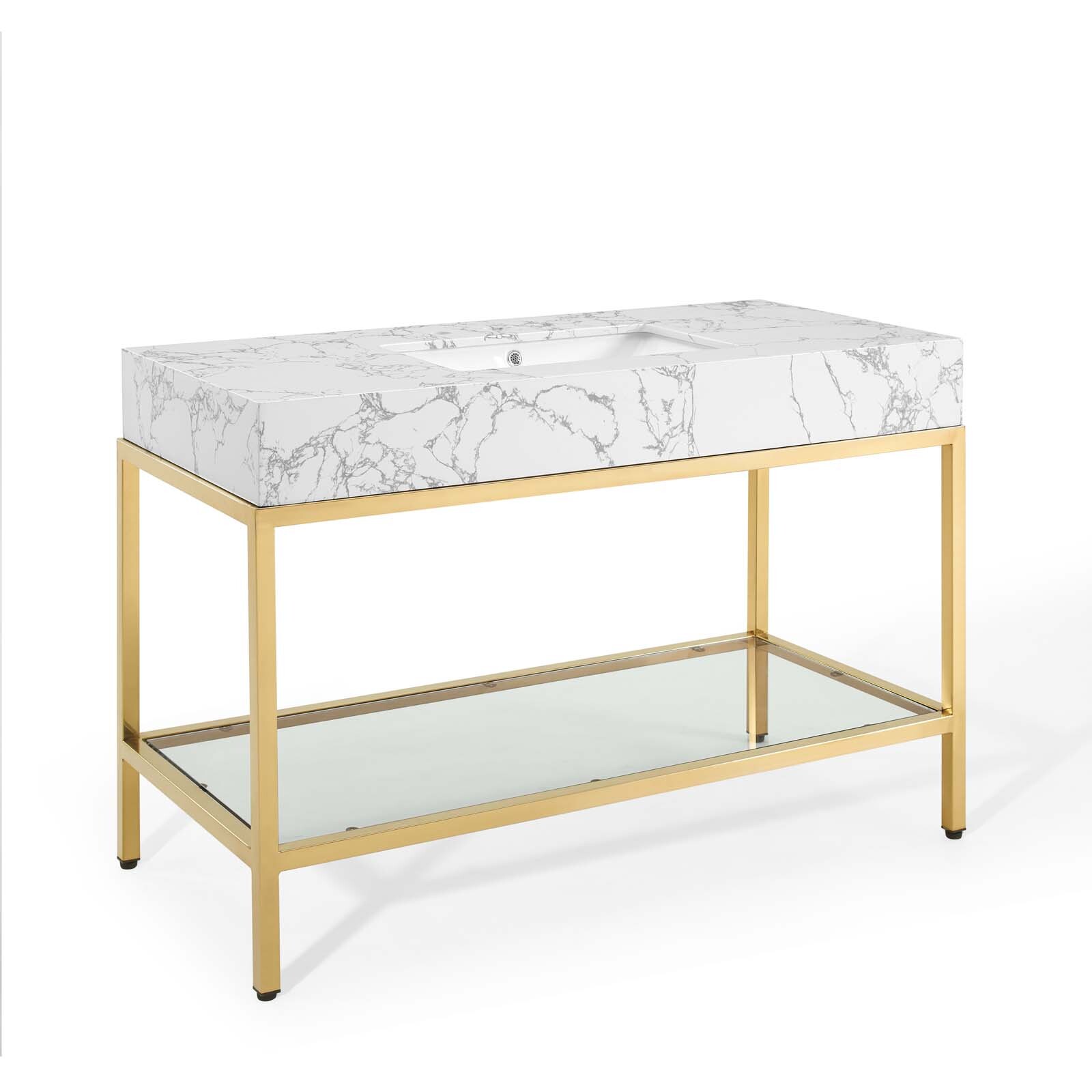 Modway Kingsley 50″ Gold Stainless Steel Bathroom Vanity in Gold White
