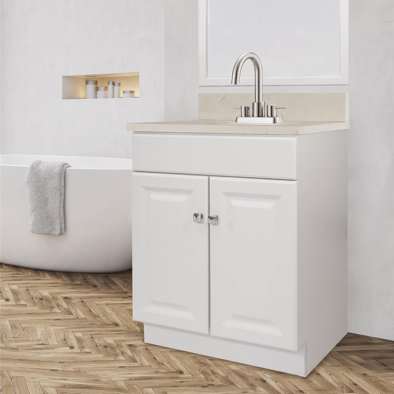 Stylish Wyndham 2-Door Bathroom Vanity Cabinet – Easy Assembly, White Finish
