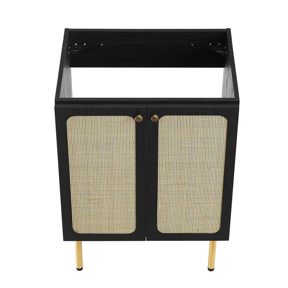 Pemberly Row 24″ Wood & Rattan Bathroom Vanity in Black/White