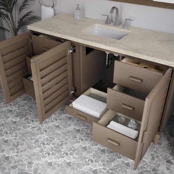 60″ James Martin Portland 620-V60S-WW-3TJR Vanity Cabinet Tajnar Eclos Top