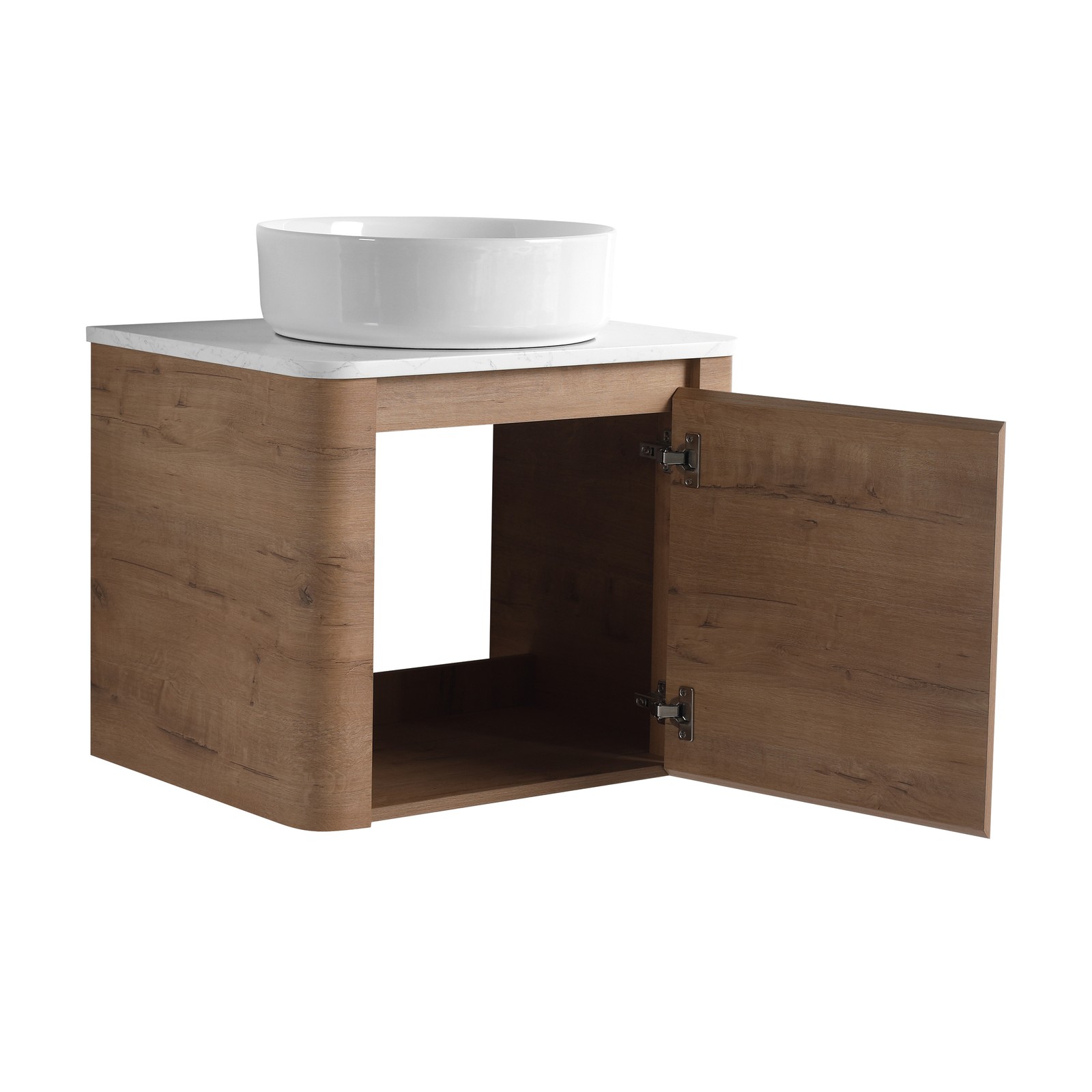 24 In Bathroom Vanity With White Flat Stone Slab Top White Ceramic Vessel Sink