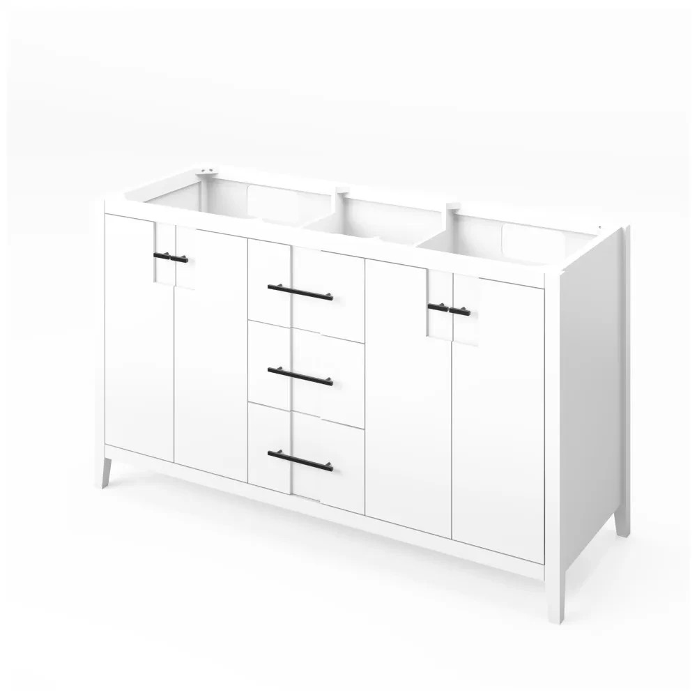 60″ Katara White Double Bowl Bathroom Vanity + Black Granite Countertop & Sinks