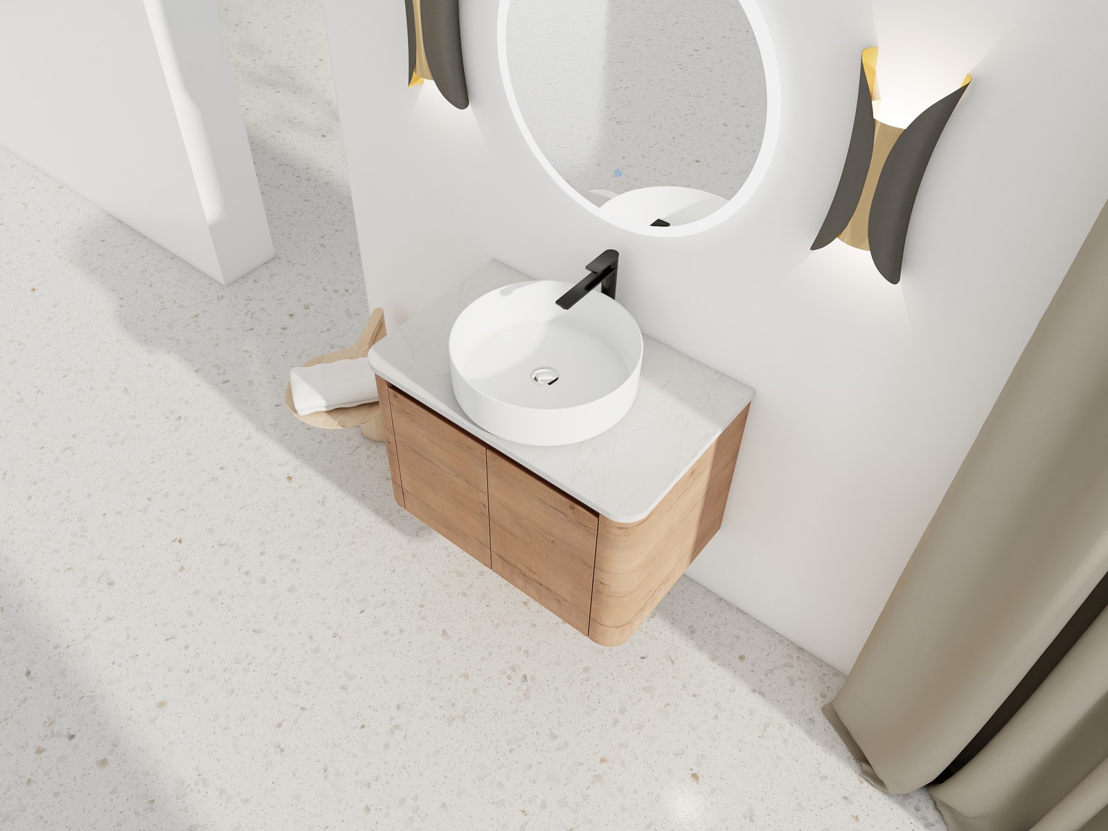 30″ Plywood Wall Mounted Bathroom Vanity W/ Ceramic Basin Top Soft-Close Door