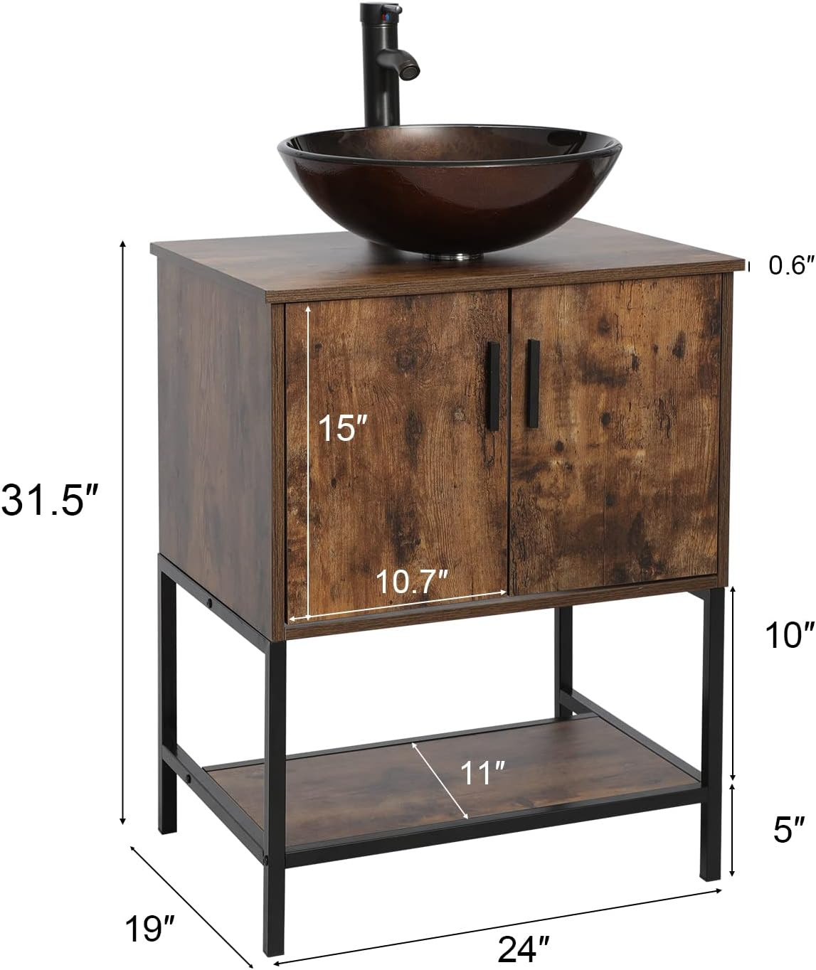 Eclife 24″ Bathroom Vanity Sink Combo Cabinet Modern Stand Pedestal Bronze round