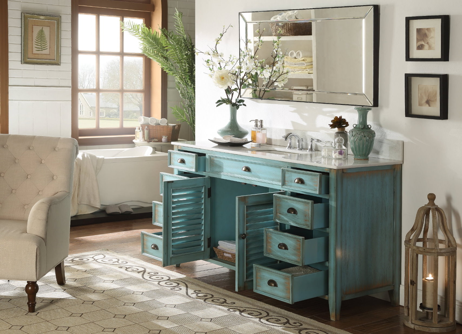 60 inch Bathroom Cabinets Vanity Rustic Decor Abbeville CF-66323BU-60-1