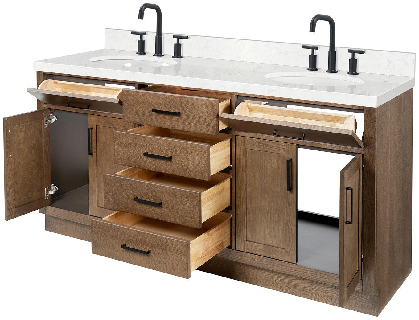 Ariel T072DCQOVO Hepburn 72″ – Brown Oak / Carrara White Quartz / Satin Brass