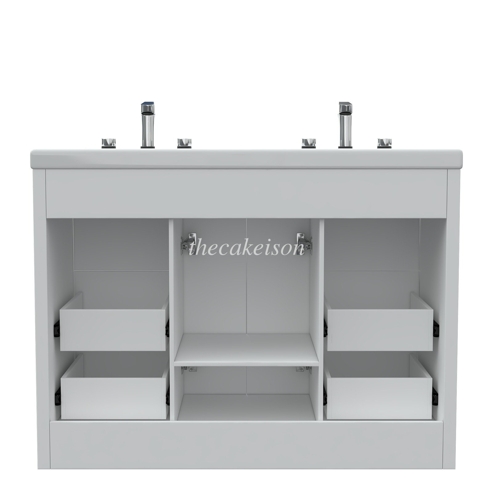 47.3″ Bathroom Vanity Cabinet White Freestanding Drawers + Double Sink Ceramic