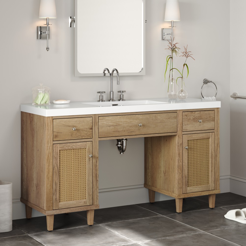 60 Inch Bathroom Vanity with SMC Sink, Modern Spacious Bathroom Storage Cabinet