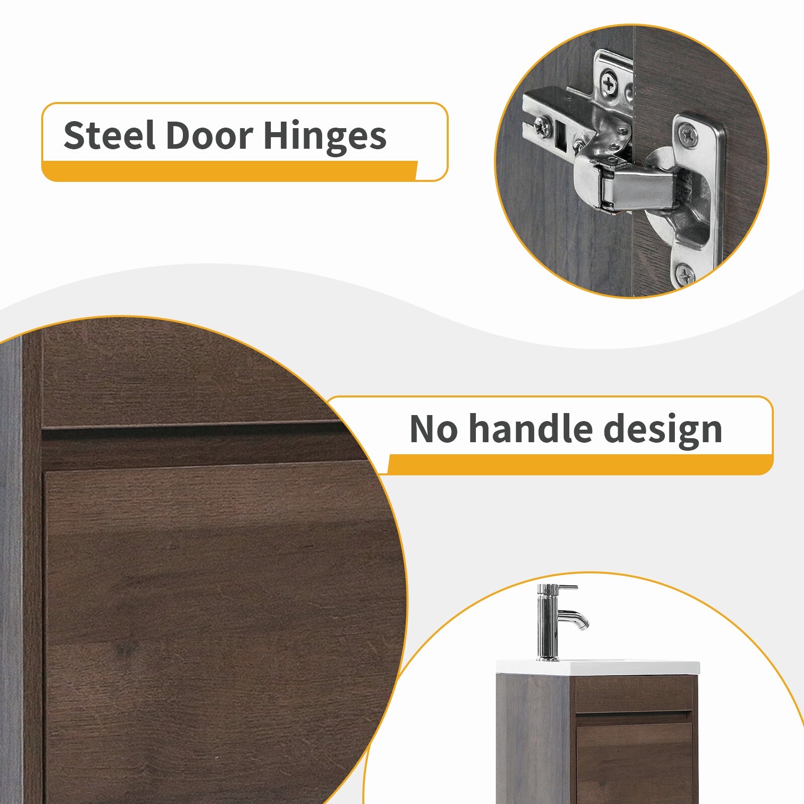 16″ Bathroom Vanity With Sink Wall Mount Floating Cabinet for Small Roomw/Faucet