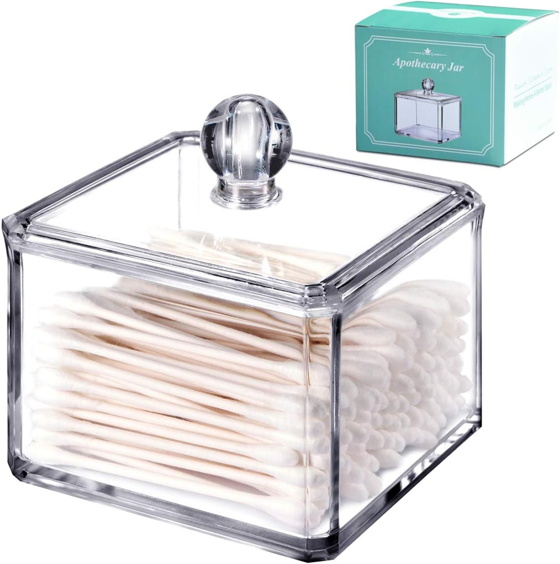 Modern Square Qtip Holder Acrylic Bathroom Vanity Countertop Storage Organizer C