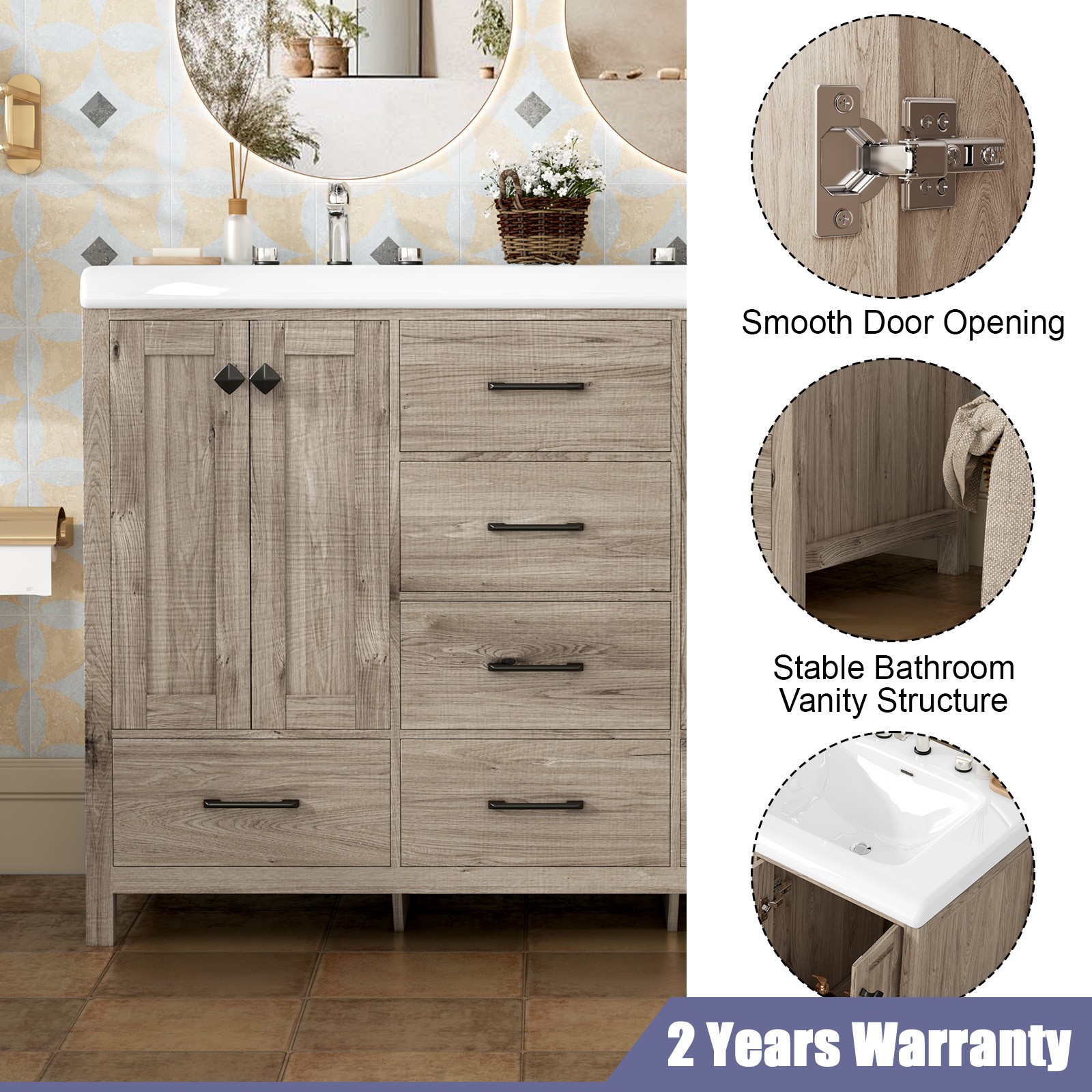 Bathroom Vanity Cabinet with Double Sink Vanity with Ceramic Sink Freestanding