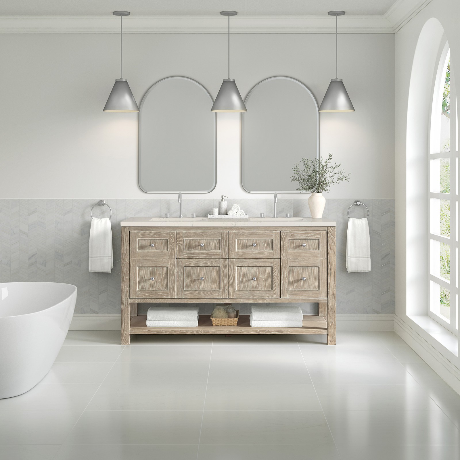 James Martin Vanities 330-V60D-FSFR Breckenridge 60″ – Whitewashed Oak