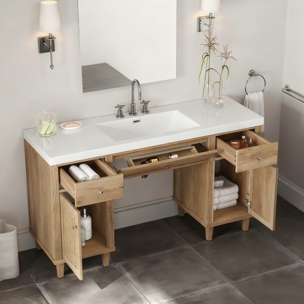60 Inch Bathroom Vanity with SMC Sink, Modern Spacious Bathroom Storage Cabinet