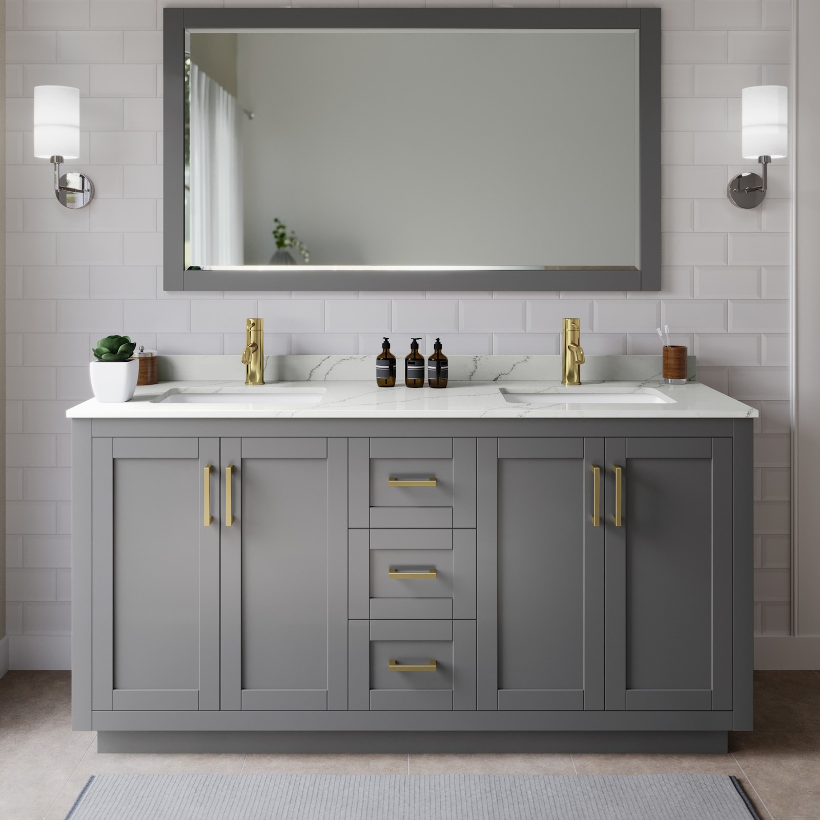 Wyndham Collection WCF292966D-QTZ-UNSM58 Miranda 66″ – Dark Gray / Giotto Quartz