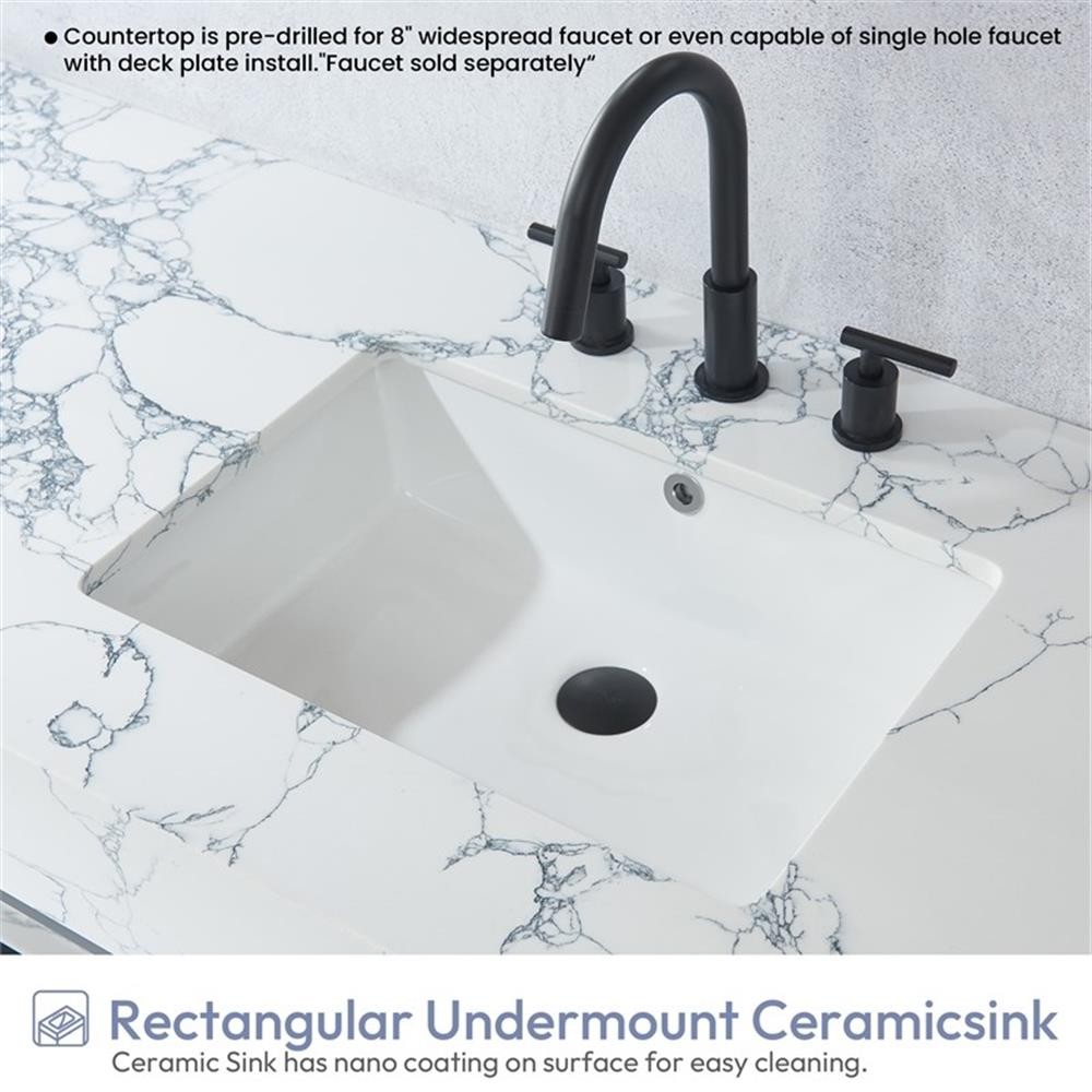 Ecija 72″ Double Matte Black Metal Bath Vanity with Pandora White Composite Top