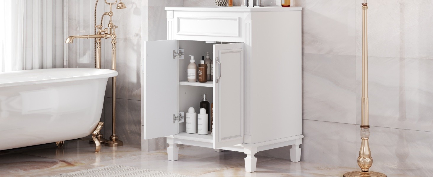 24 inch White Modern Bathroom Vanity with Sink, 2 Soft-Close Doors