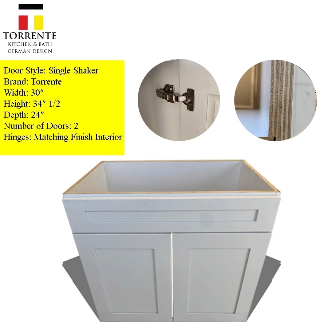 30×24″ White Shaker Wood Bathroom Vanity Double Door RTA
