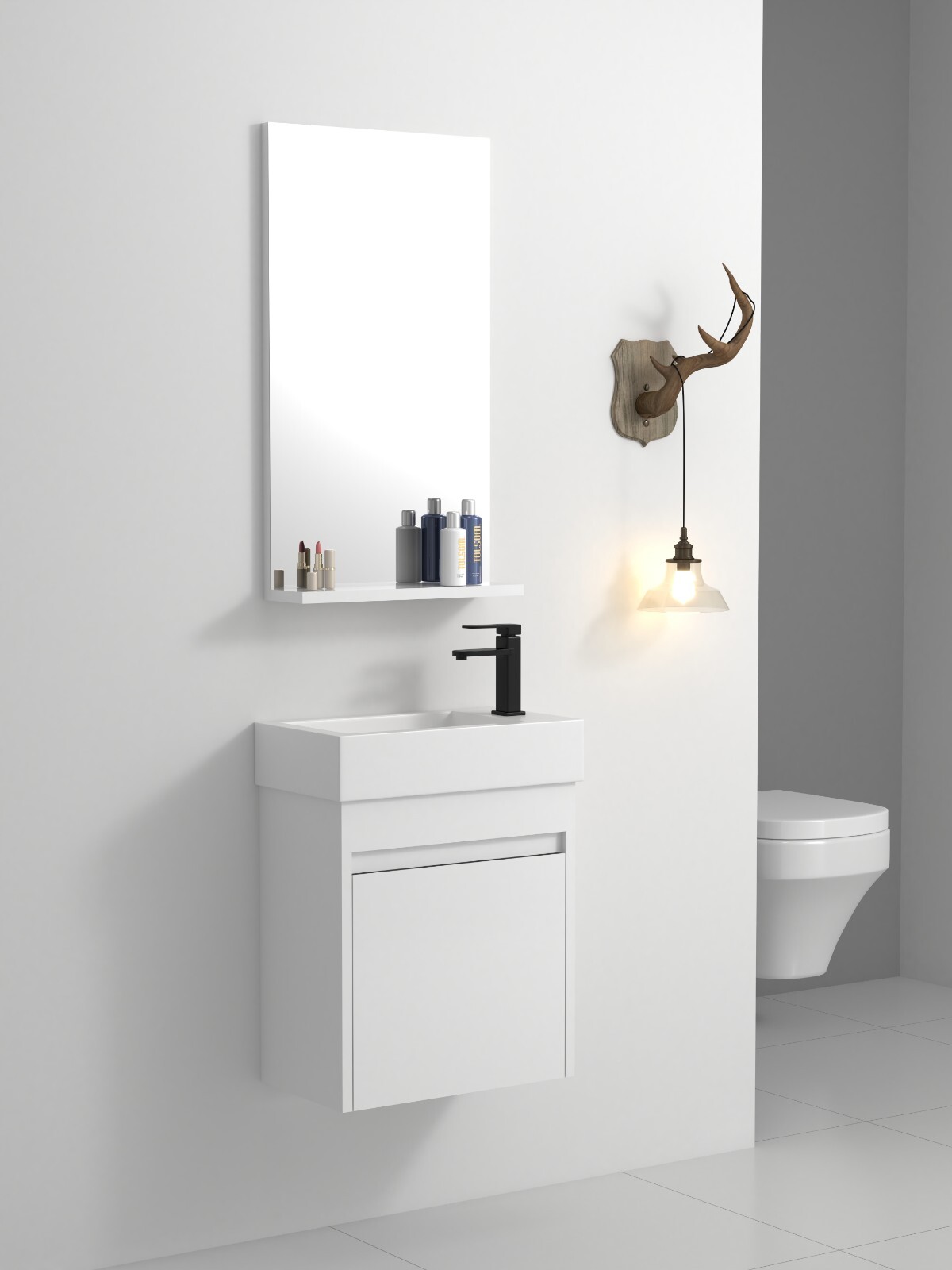 18” Floating Wall-Mounted Bathroom Vanity with White Resin Sink & Soft-Close