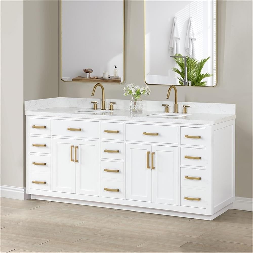 Gavino 84″ Wood Vanity in White with Composite Stone Top no Mirror