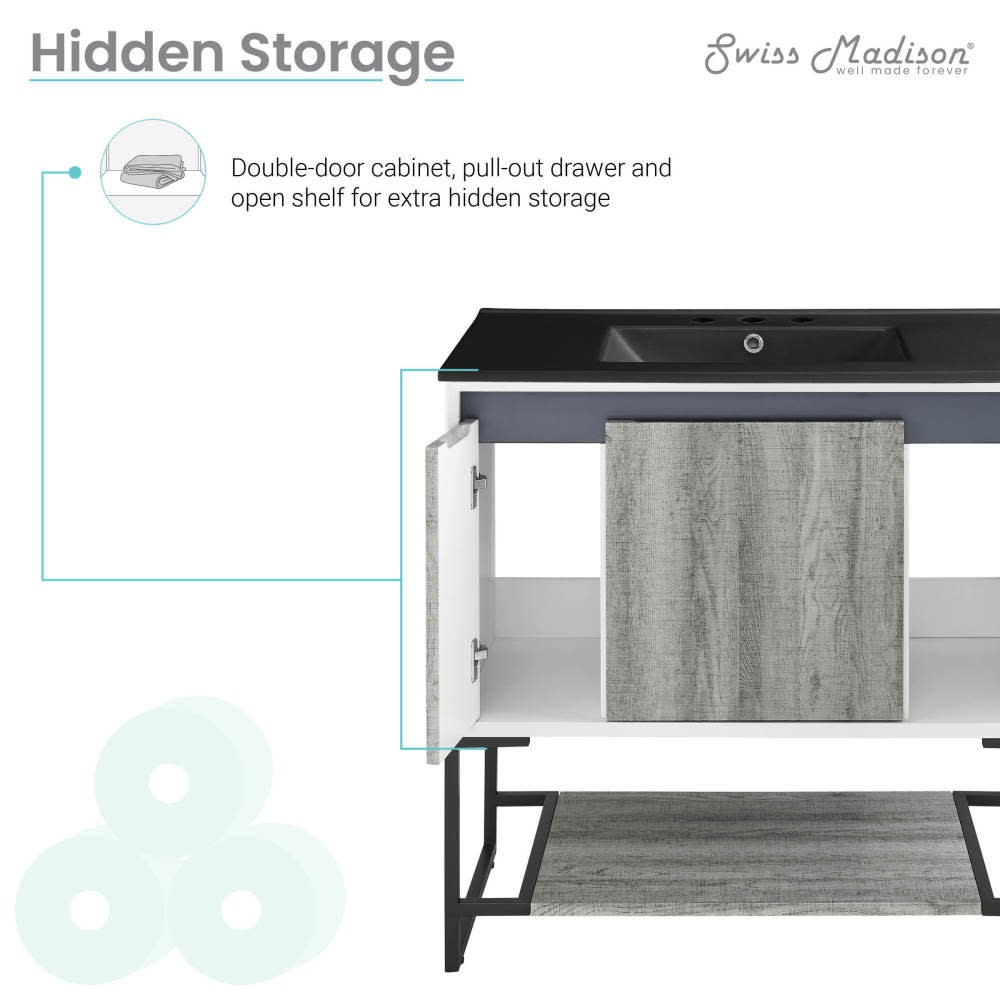 Swiss Madison SM-BV143-3MB Marseille 36″ – Gray Oak / Matte Black