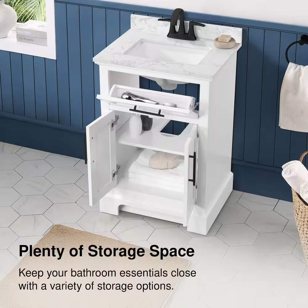 Doveton 24 In. Single Sink Freestanding White Bath Vanity with White Engineered