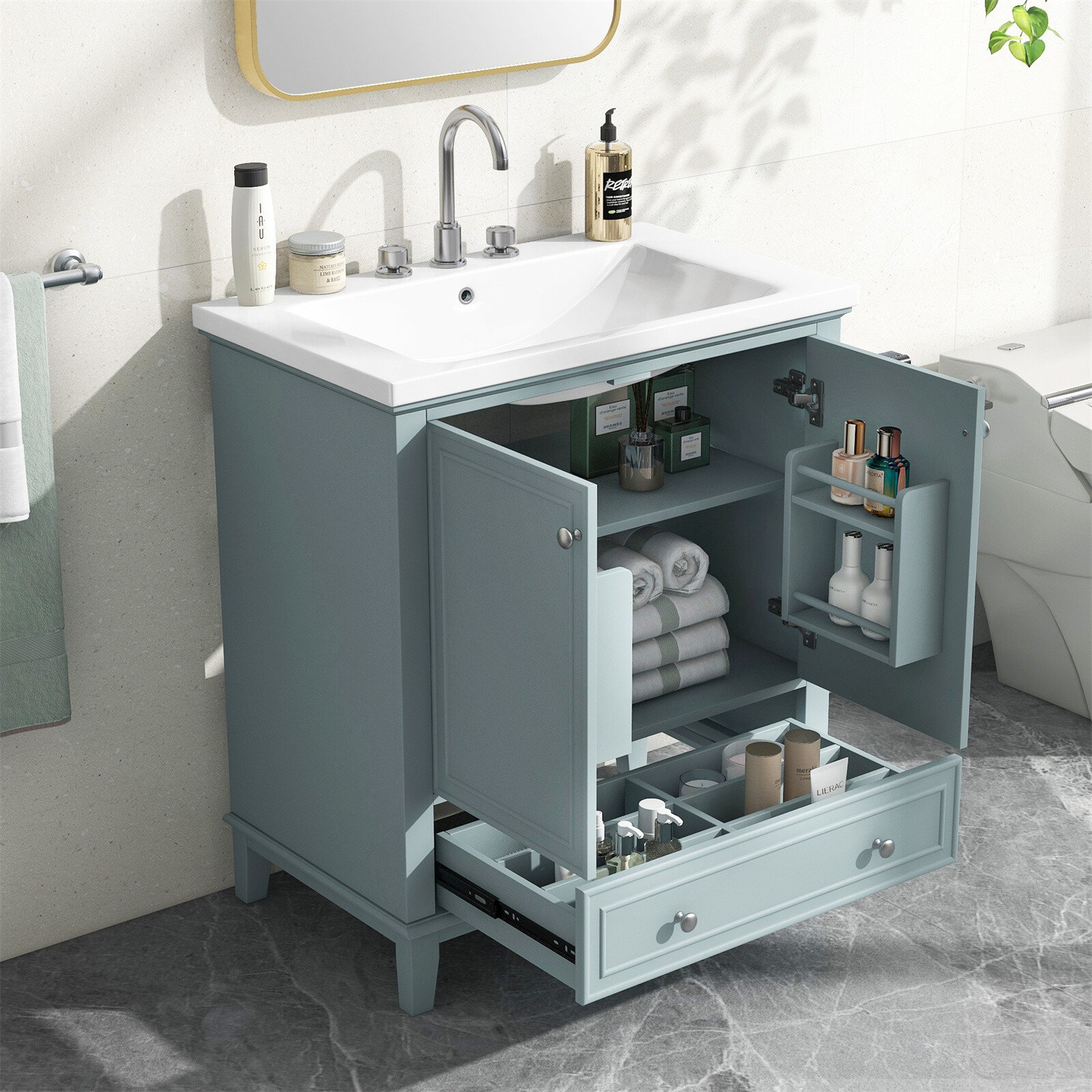 30″ Bathroom Vanity with Sink Storage Cabinet Set with Doors and Drawer