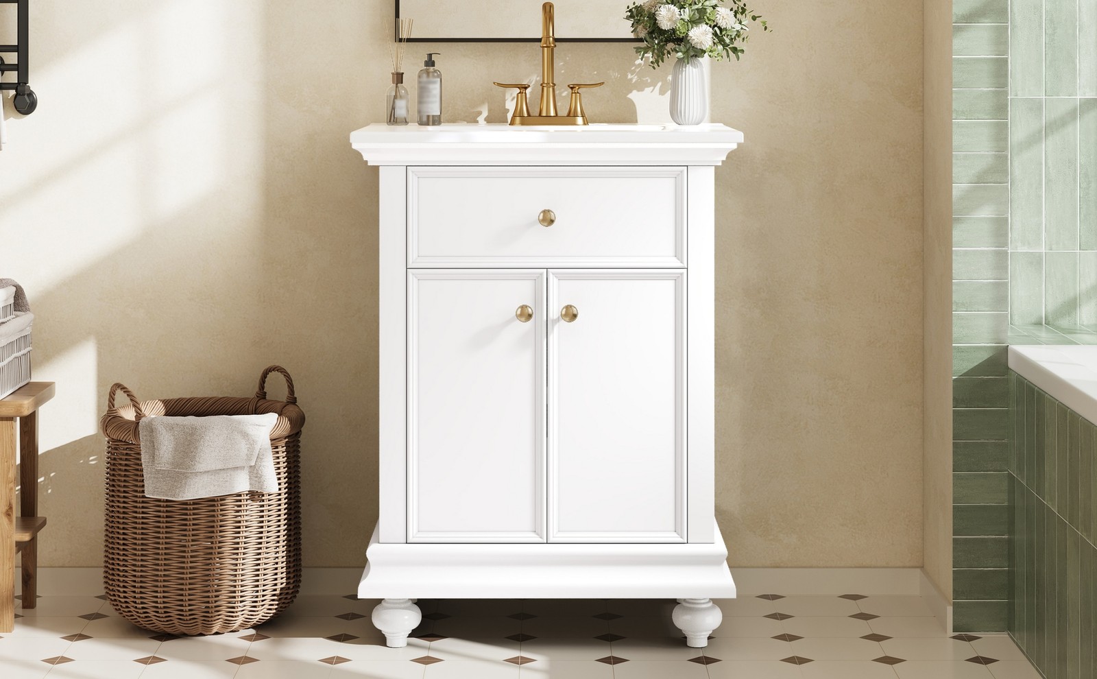 24″ Modern Bathroom Vanity with A Tip-Out Drawer & Soft-Close Hinges White