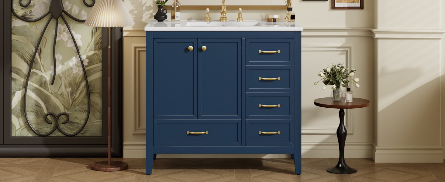 36″ Bathroom Vanity with Sink & Soft-Closing Doors, Blue