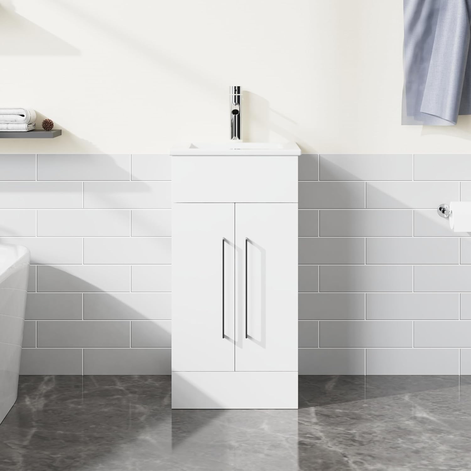 16 inch Washbasin Bathroom/Kitchen Vanity & Sink , Freestanding Modern White,