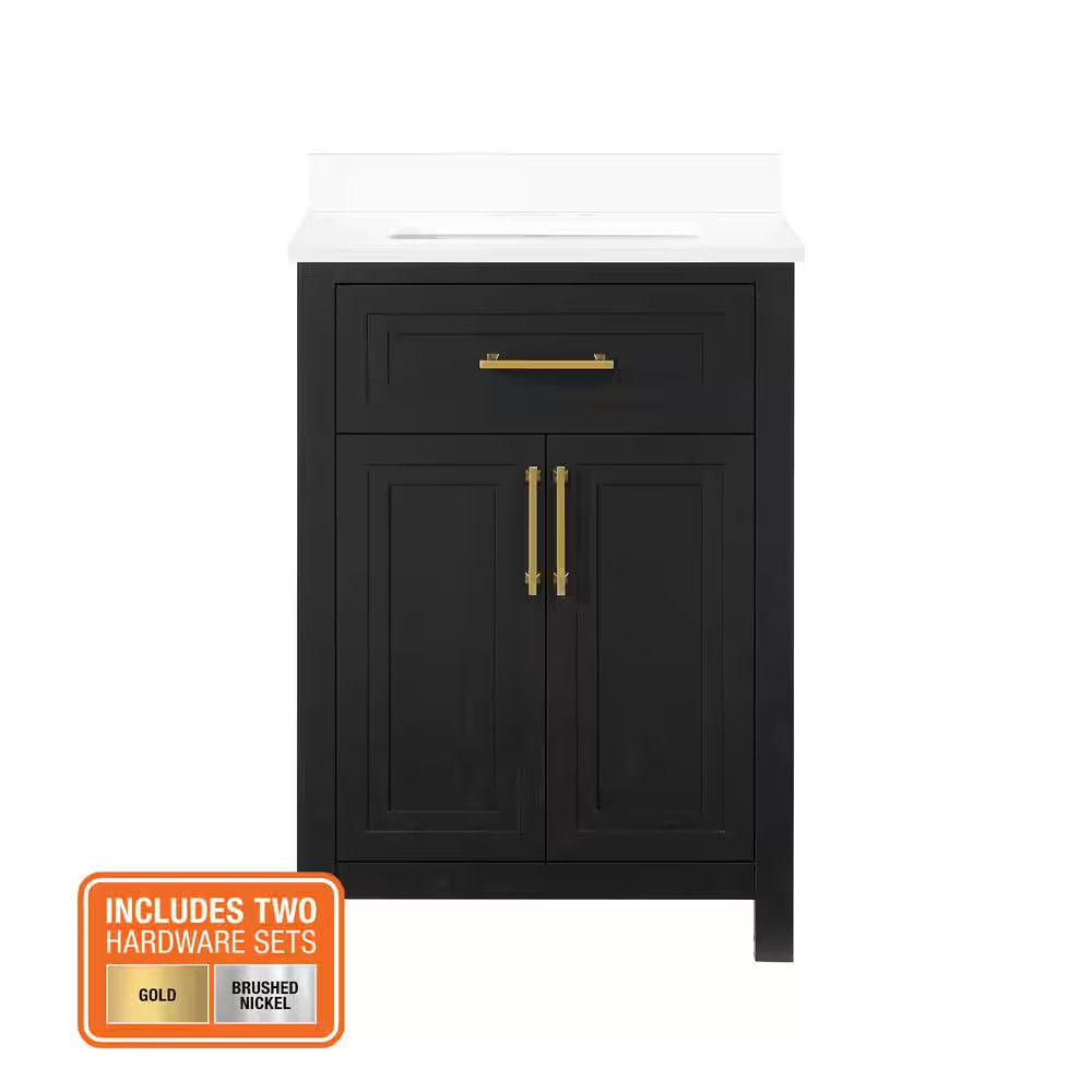Beaufort 24 In. Single Sink Freestanding Black Bath Vanity with White Enginee…