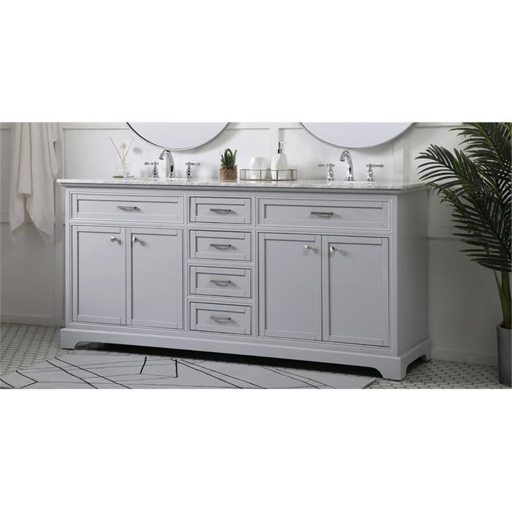 Elegant Decor Americana 72″ Metal MDF Marble Double Bathroom Vanity in Gray