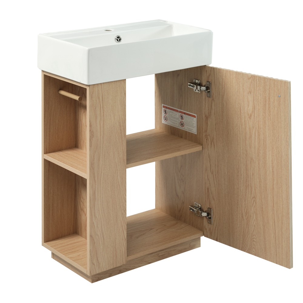21.6″ Freestanding Bathroom Vanity w/Ceramic Sink, Wood Grain Cabinet,Storage