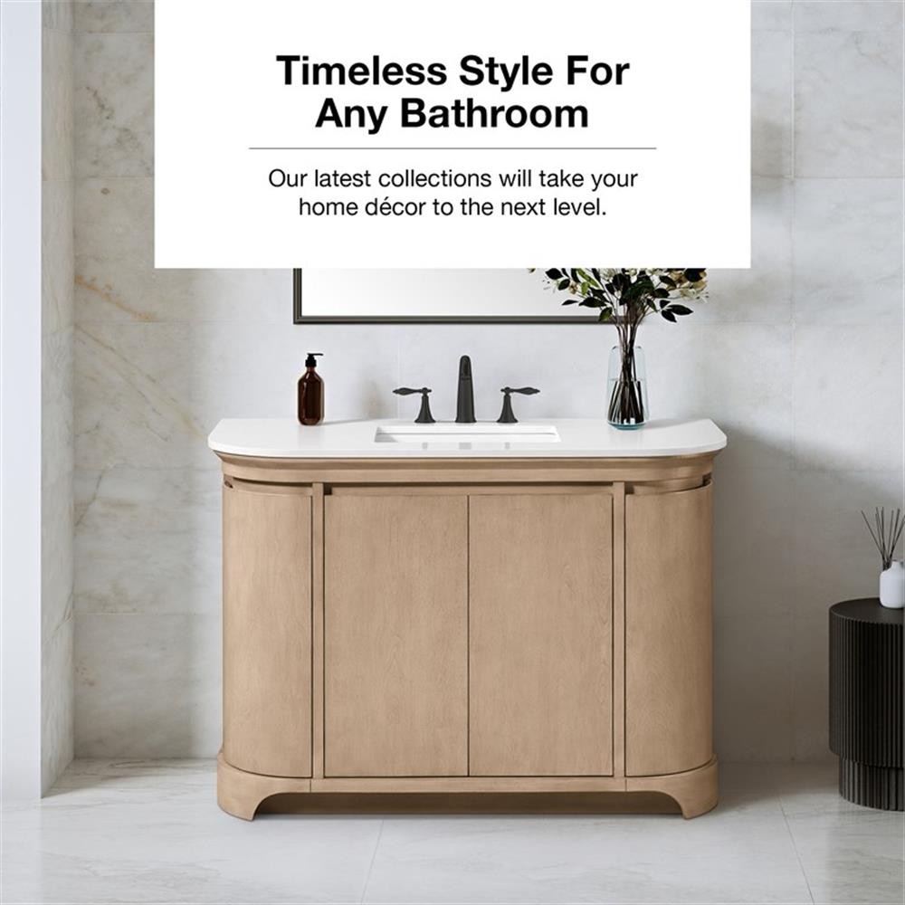 Pemberly Row 48″ Bathroom Vanity in Sahara Birch with White Countertop