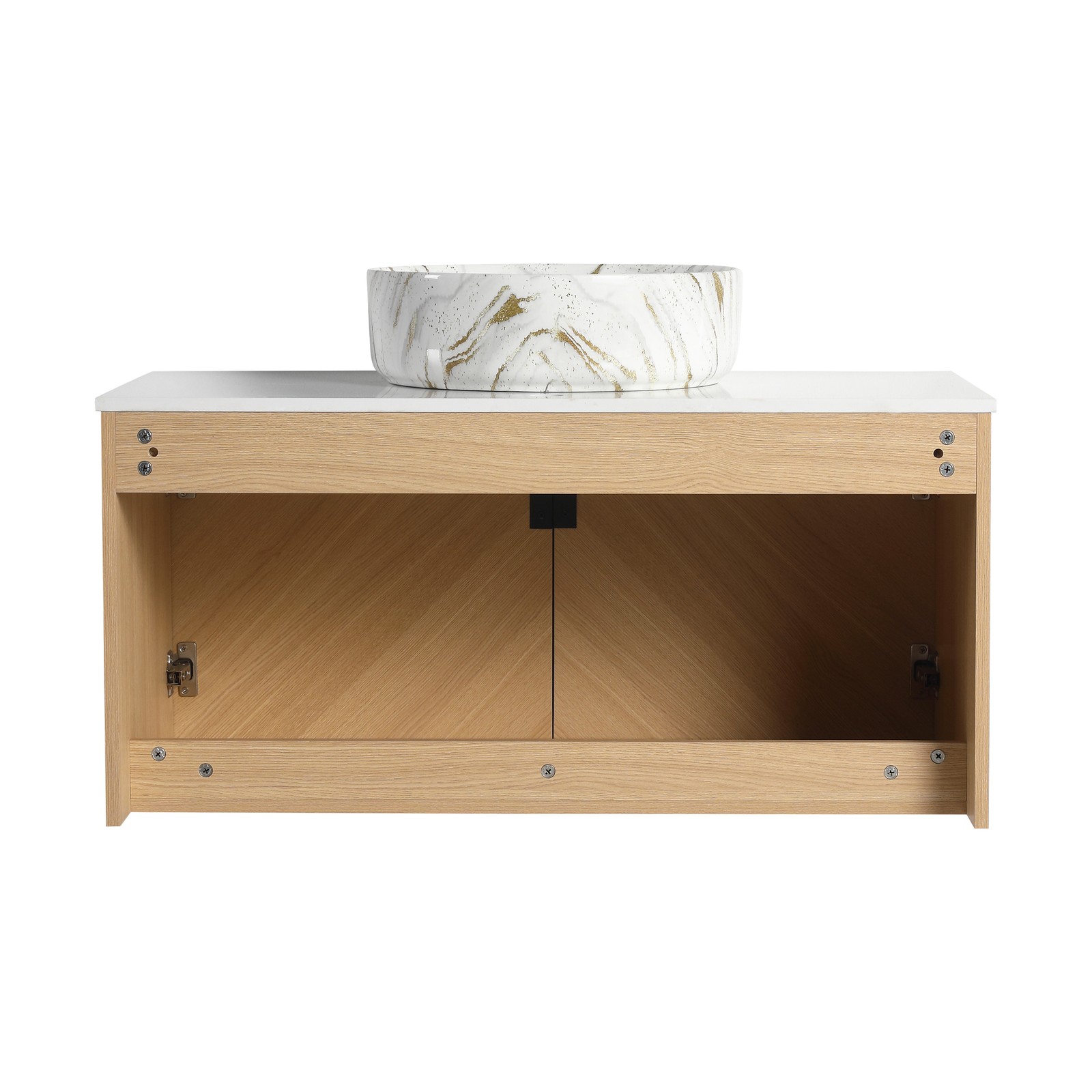 36 in Wall-Mounted Bathroom Vanity W/ Ceramic Vessel Sink Artificial Stone Slab