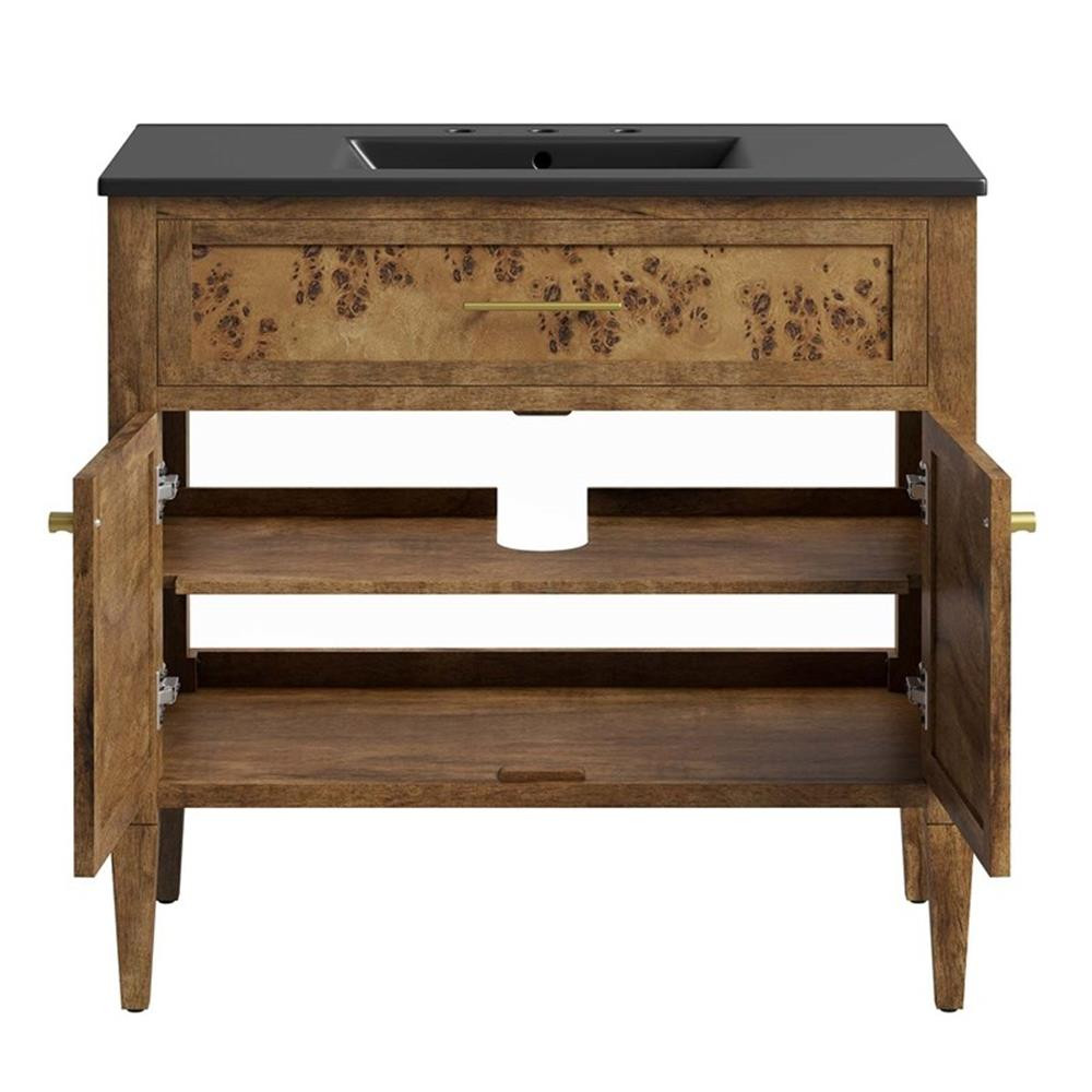 Modway Elysian 36″ Modern Wood Bathroom Vanity in Black and Brown