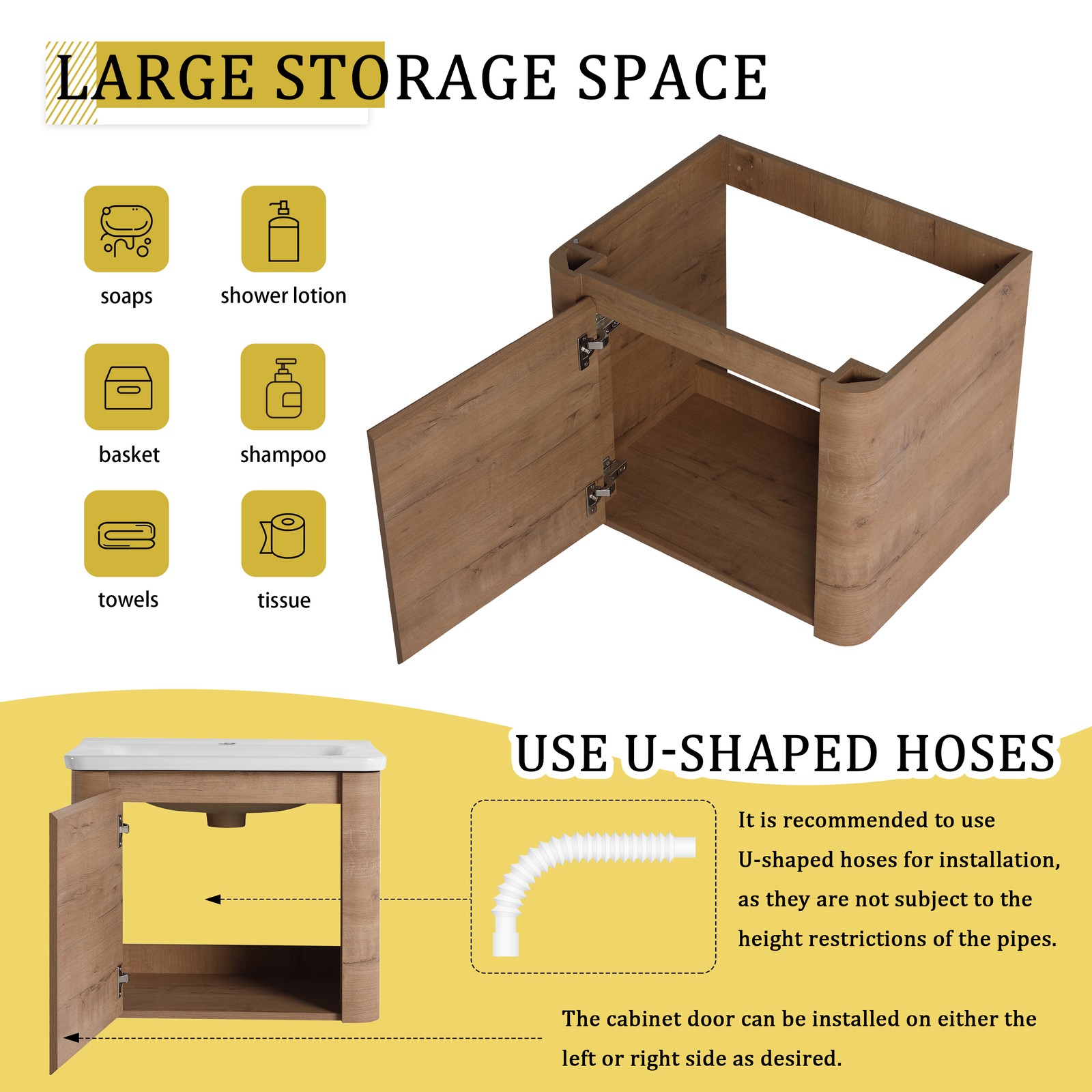 24in Plywood Wall Mounted Bathroom Vanity W/ White Ceramic Sink For Small Space