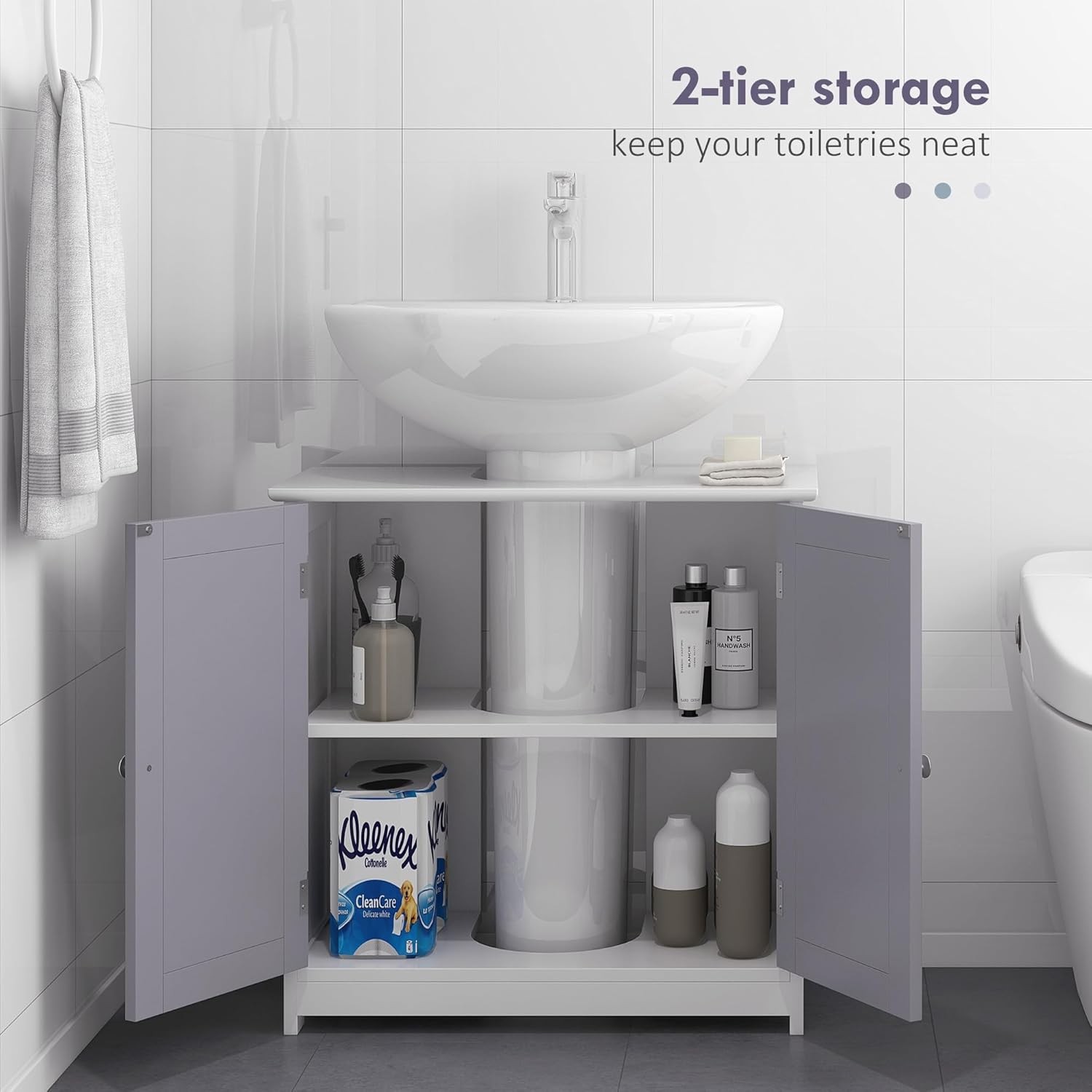 23.5″ Pedestal Sink Storage Cabinet Freestanding Bathroom Under Sink Cabinet US