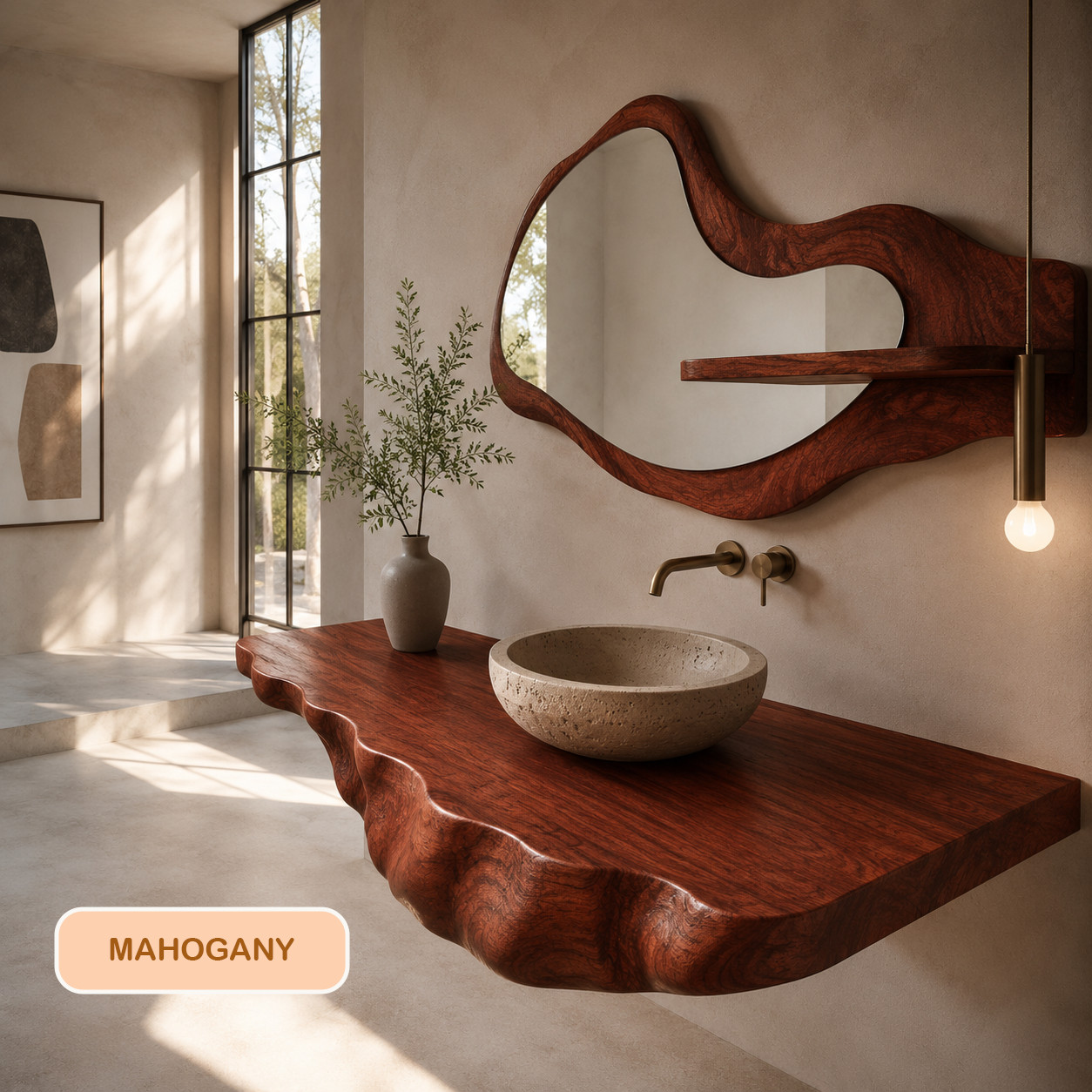 Bathroom Vanity Modern Rustic Solid Wood Live Edge Floating Sink CounterBathroom