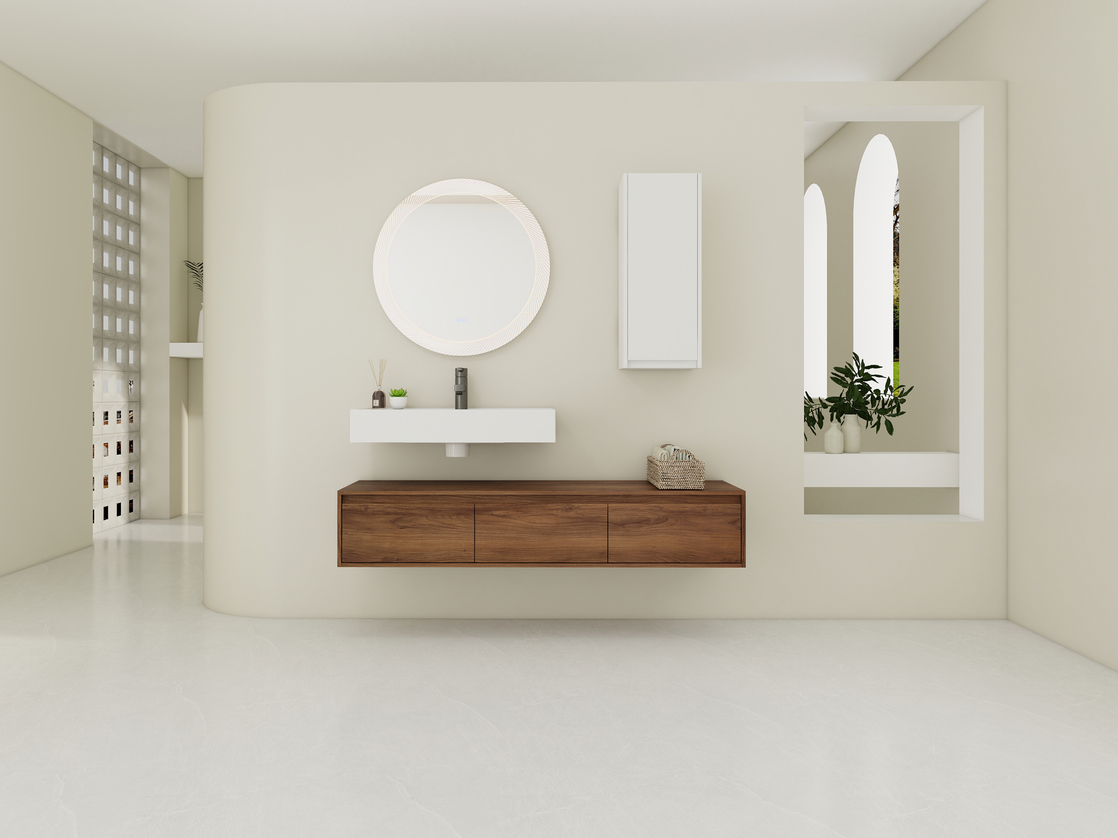 60in Floating Wall-Mounted Bathroom Vanity W/ Resin Sink+Side Cabinet +3 Drawers