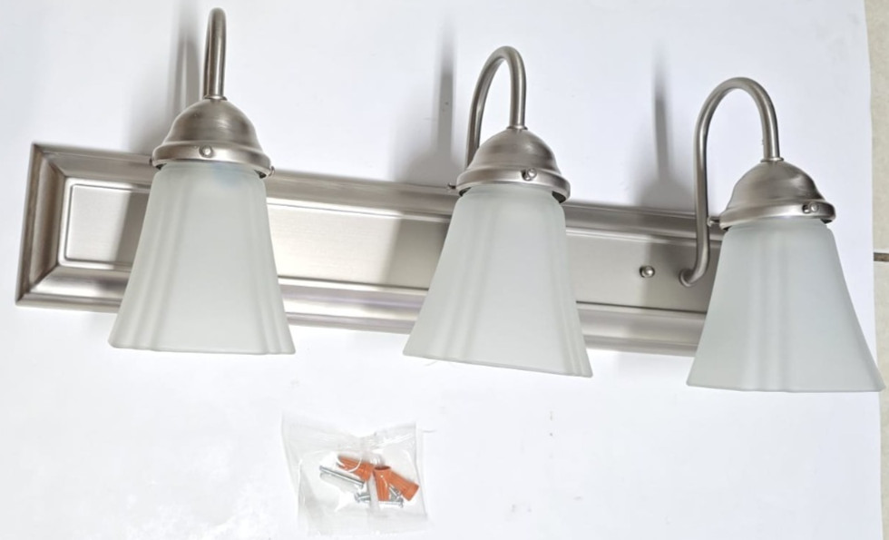 Seasons 24″ 3-Light Vanity Fixture, Satin Nickel, Frosted Glass/ NEW Open Box