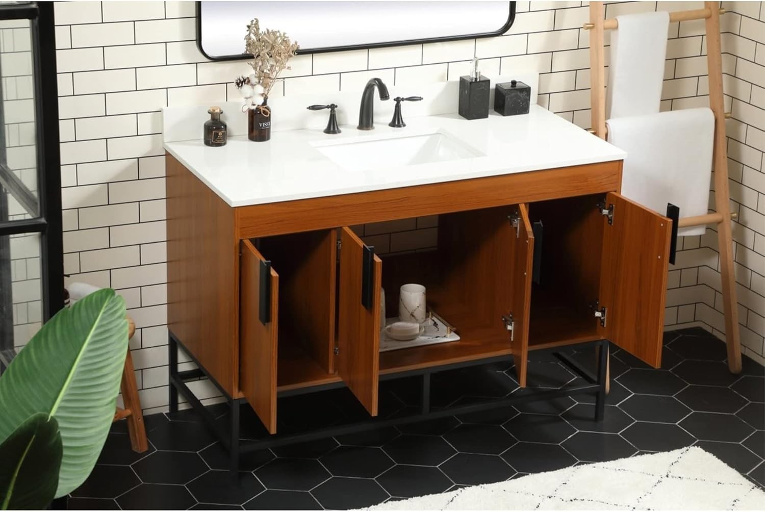 Elegant Kitchen and Bath 48 Inch Single Bathroom Vanity in Teak with Backsplash